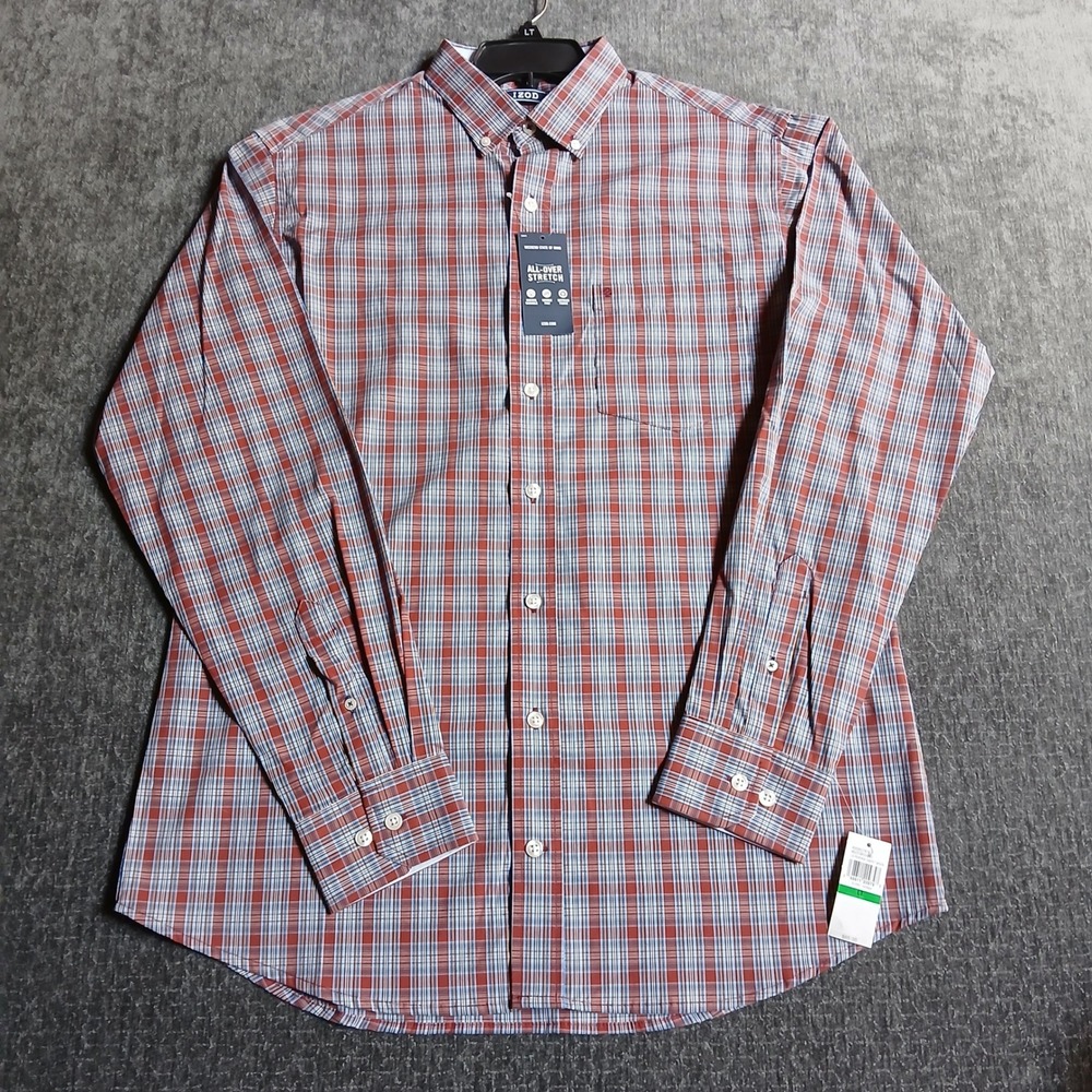 IZOD Mens LT Big & Tall Advantage Performance Plaid Stretch Shirt Burnt Henna